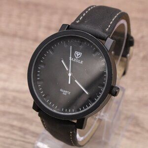 Yazole Watch Mens Black Tone Stainless Steel Quartz Classic Black Leather Band